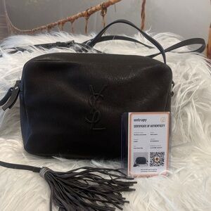 Saint Laurent Gray Leather Crossbody Camera Bag with Tassel